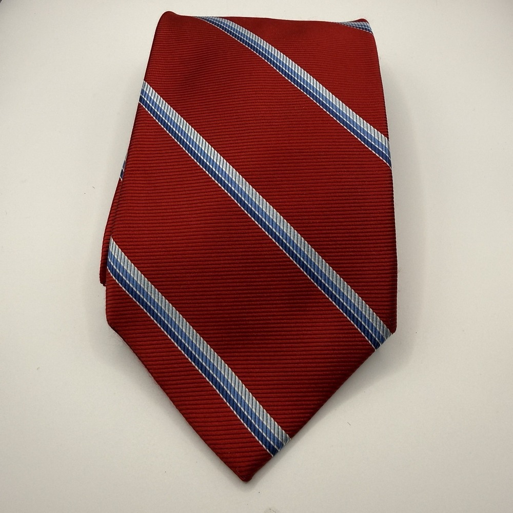 Brooks Brothers Repp Tie Red Blue Striped Silk Stain Resistant Classic 3.5" x 59